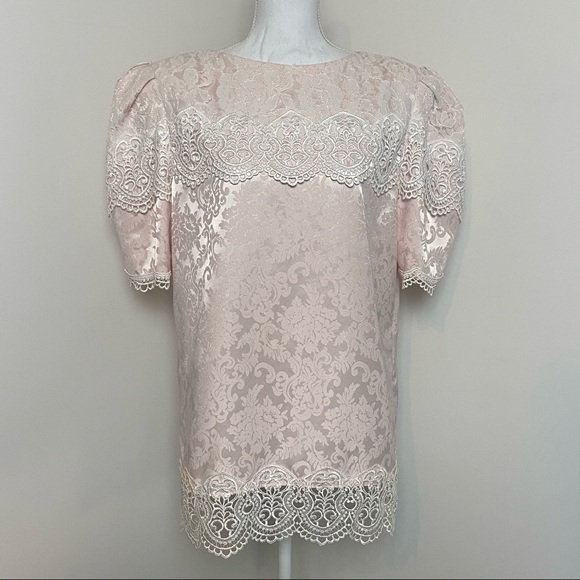 Scott McClintock Vintage Top Plus Size Victorian Puff Sleeve Pink Lace Top - Picture 3 of 14